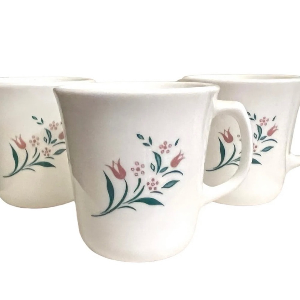 Vintage Corning Ware Rosemarie Pink Tulip Coffee Cups